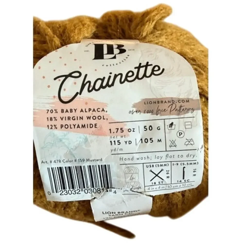 Lion Brand LB Collection Chainette Yarn Baby Alpaca Wool Mustard Beige Charcoal